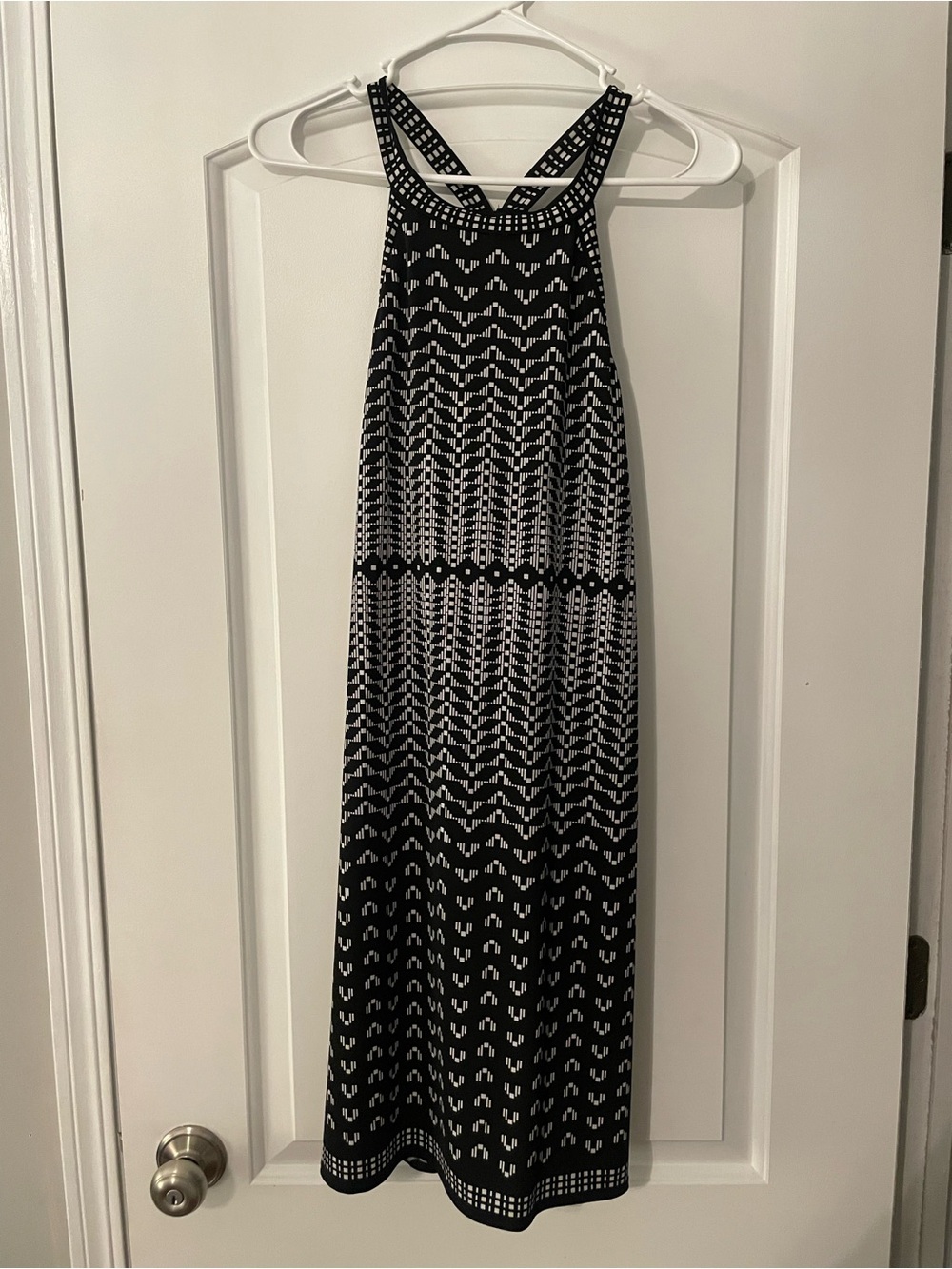 Max Studio Black and White Geometric Halter Maxi Dress